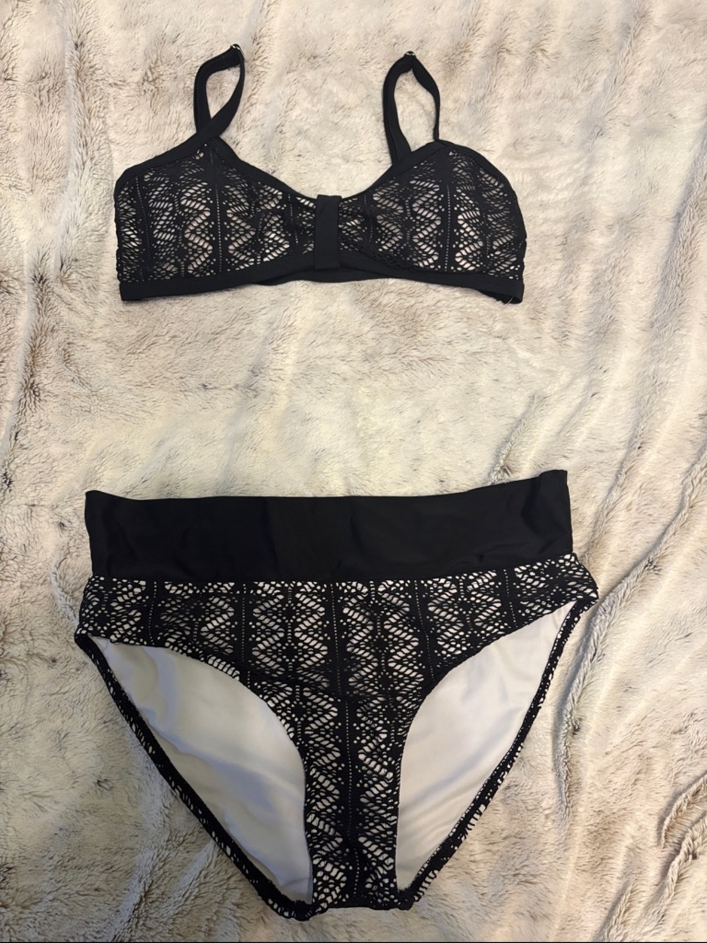 Black Lace-Overlay Bikini Set - Women Swim